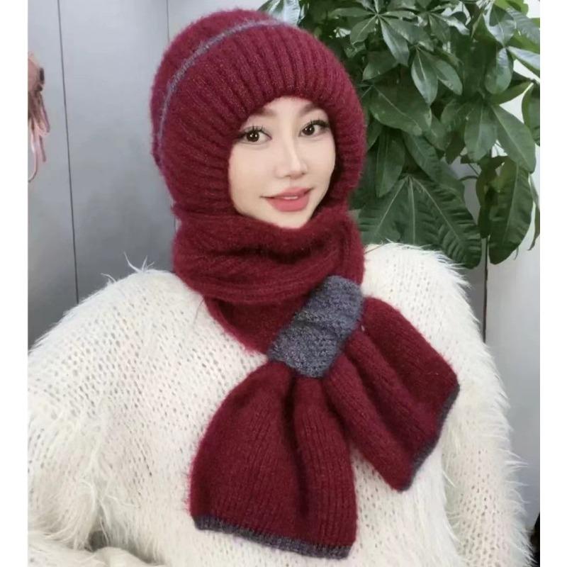 Autumn and Winter Squirrel Velvet Warm Women's Wool Hat Versatile Snow Hat Cold Winter Hat Scarf Integrated Knitted Hat