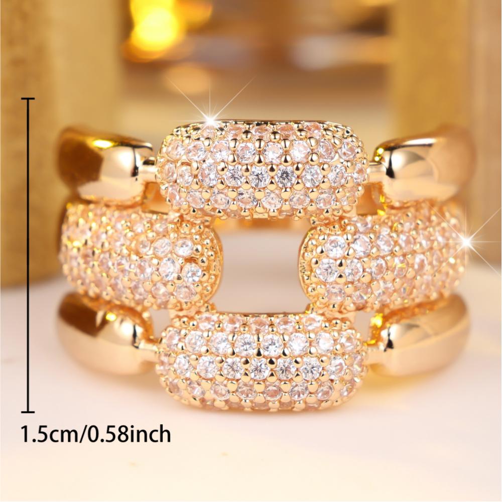 Luxury Gold Silver Color Cubic Zirconia Chain Link Ring for Women Daily Party Wedding Jewelry Gift