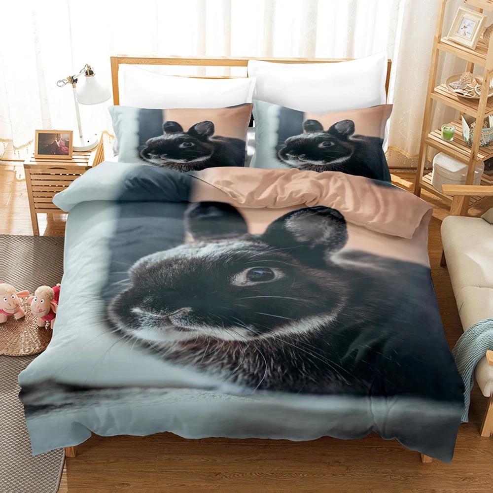 3D The Rabbit Bedding Sets Duvet Cover Set With Pillowcase Twin Full Queen King Bedclothes Duvet Cover