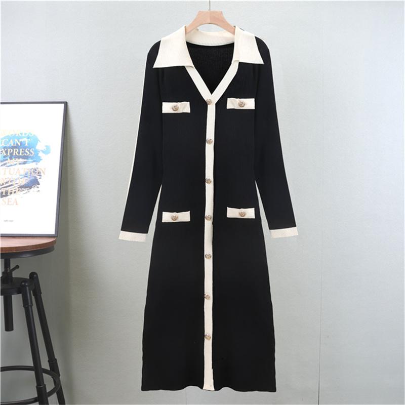 French style knitted cardigan, mid length skirt, women's spring and autumn 2025 new fashionable long sleeved dress