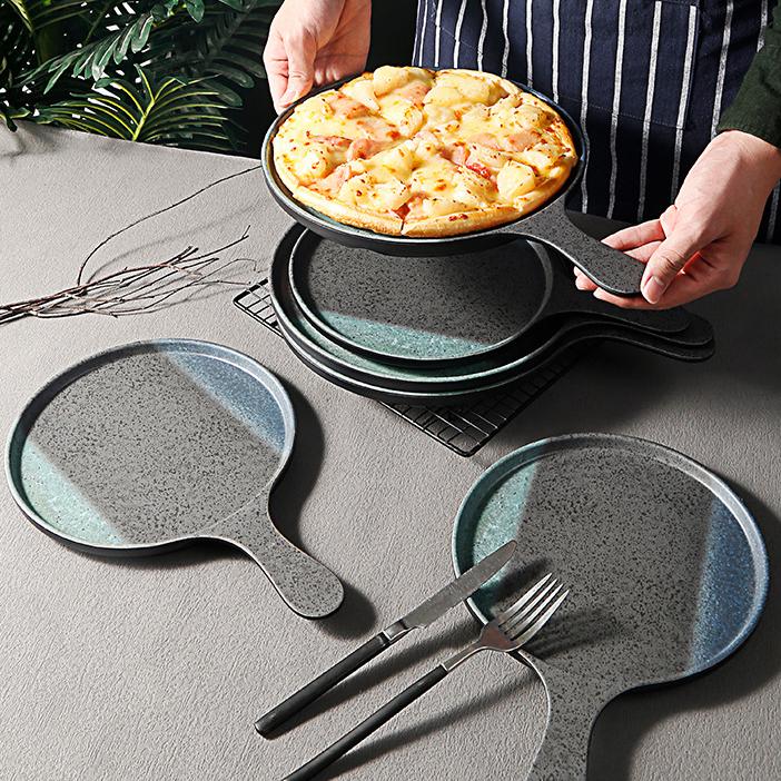 Pizza Plate Thickened Diamine Plate Imitation Porcelain Plastic With Handle Round Plate Barbecue Meat And Vegetable Plate