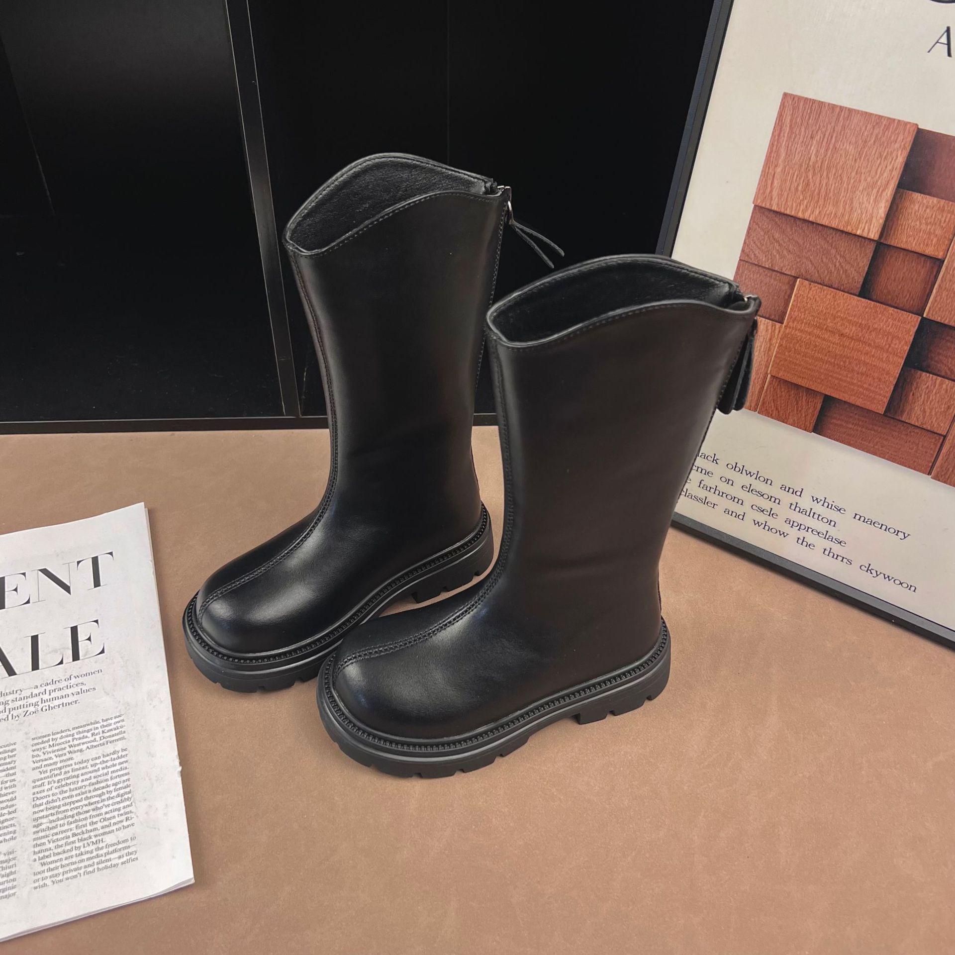 

Girls Retro Velvet-Lined Waterproof High Boots - Winter 2025 Korean Style Fashion 30 чорний