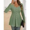 Women S Plus Size Solid Long Sleeve Round Neck Top With Button Decoration