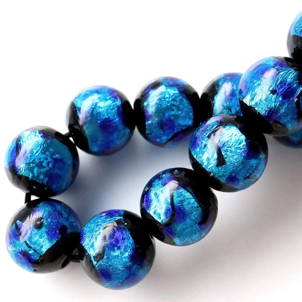 [GOLD STONE] Glowing Firefly Glass Blue 14mm Bracelet, Glass Bead, Okinawa Souvenir, Type A, Inner Diameter: Approx. 21.5cm