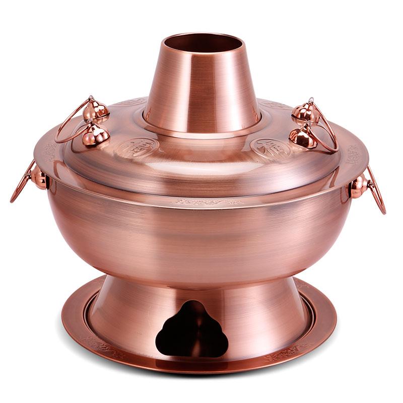 Deluxe Chinesischer Stil Edelstahl Holzkohle Heißtopf 28/32/34/36 Koch Kupfer Thai Shabu Topf
