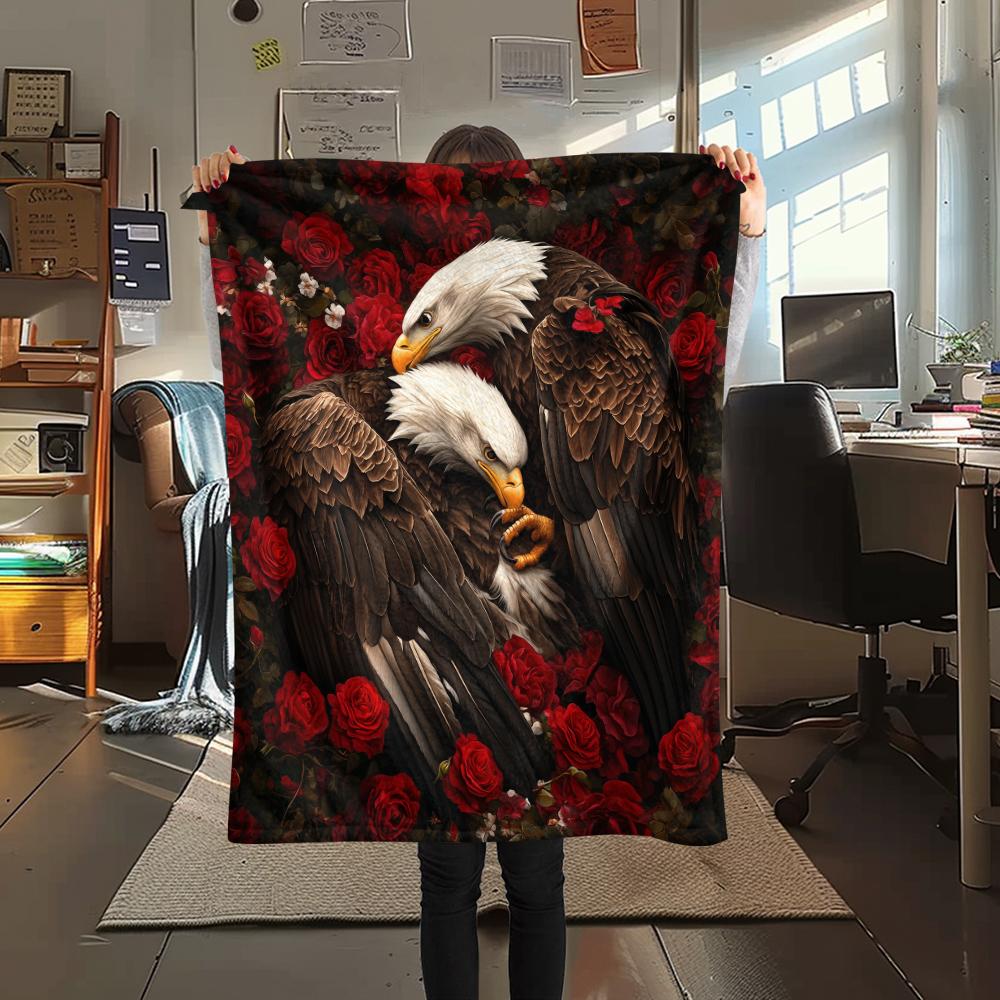 Adler und Vintage-Rosen, Muster Flanelldecke, Hohe Qualität, Bequem für alle Jahreszeiten, Heimdekoration, Wärme und Komfort, Perfekt für Geschenke.