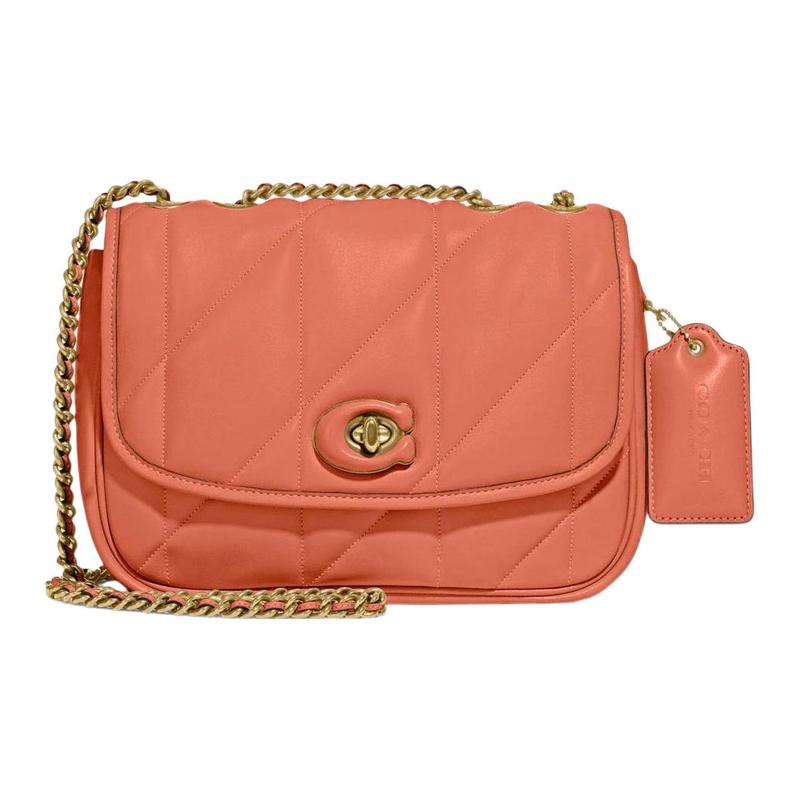 

COACH Pillow Solid Chain Turnbuckle Quilted Nappa Leather Shoulder Crossbody Bag Medium Women s Macaron Light Coral коричневий