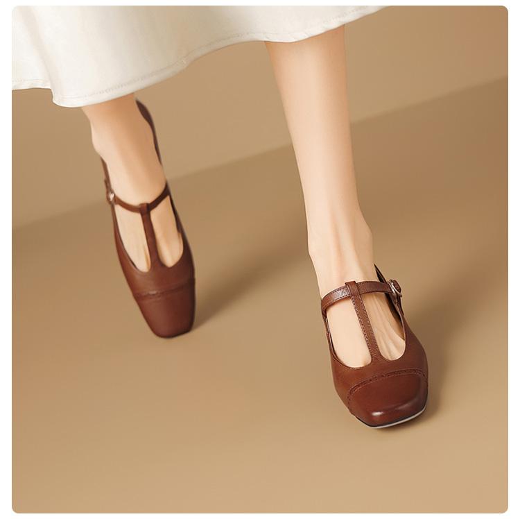 Super soft lambskin French high heels genuine leather thong Mary Jane shoes
