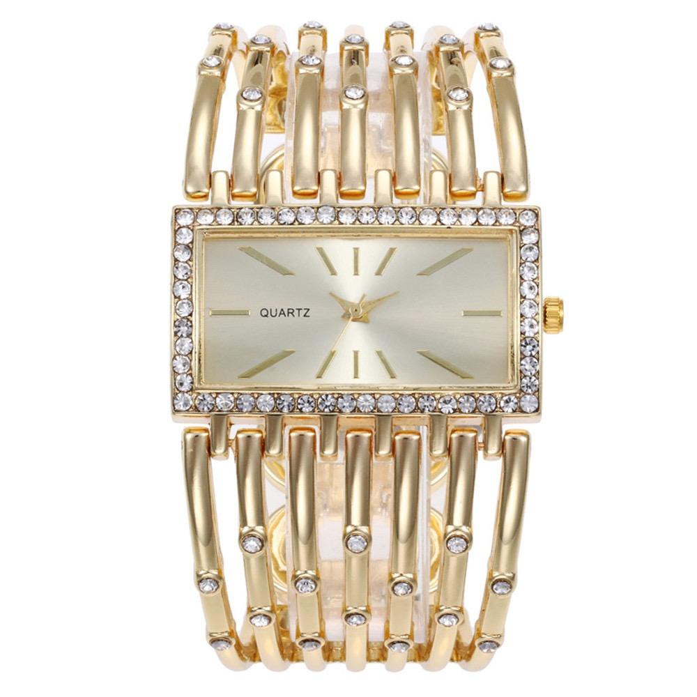 Luxury Qualities Women's Fashion Diamond Rectangle Watches Gold Alloy Bracelet Wristwatches Simple Ladies Quartz Clock Gift