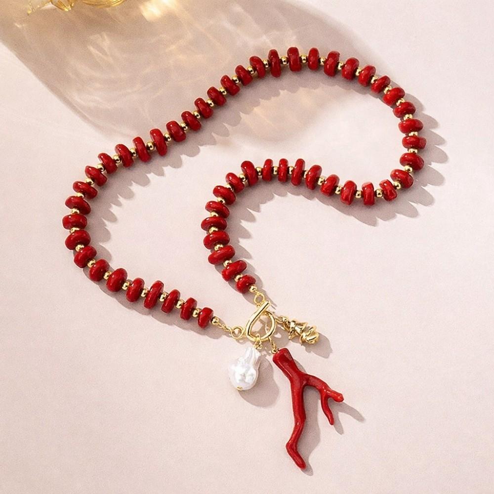 Baroque Pearl Coral Beads Necklace Red Bridal Jewelry Accessories Wedding Party