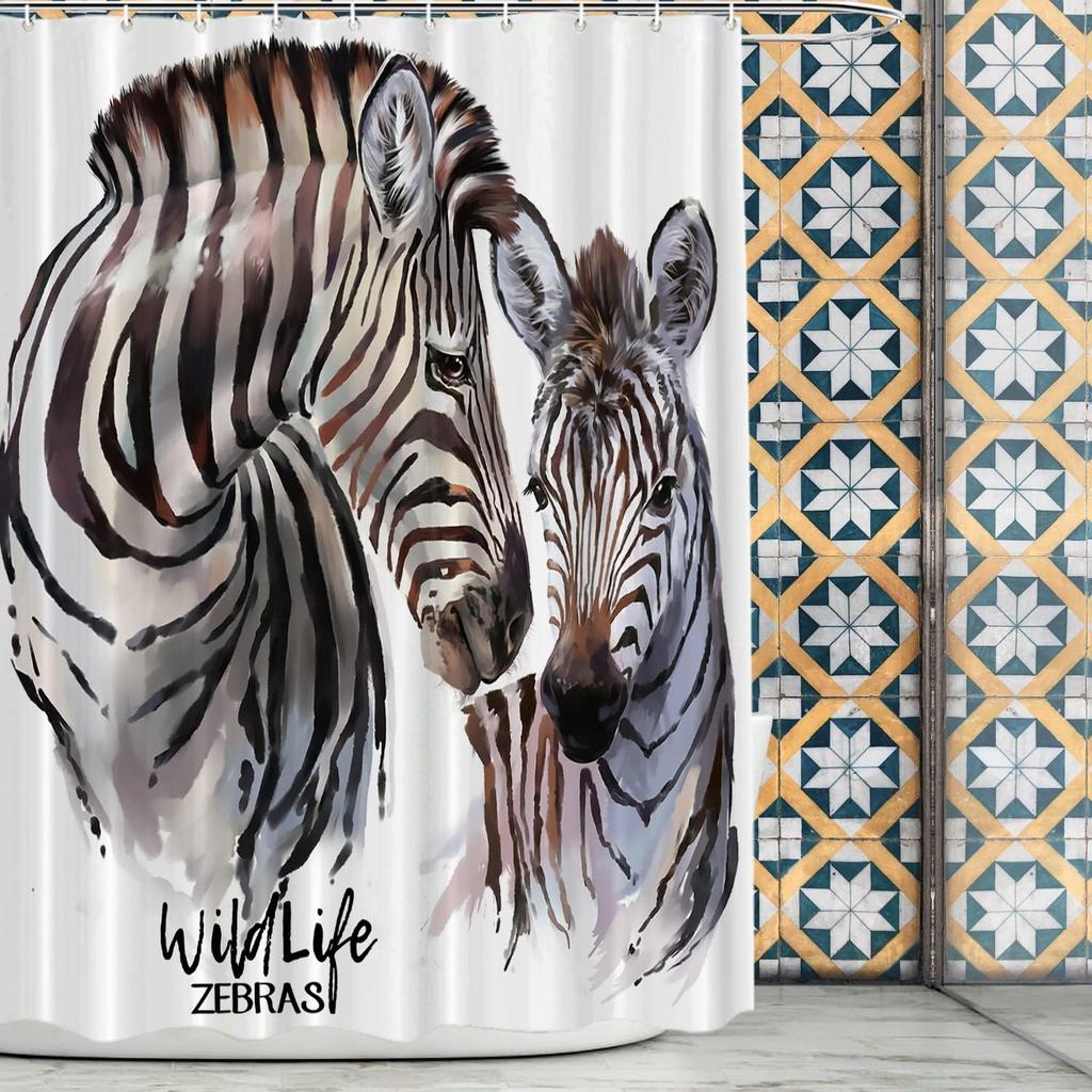 Zebra Sprchový závěs Divoká zvířata Matka a mládě zebra Zvířecí design Černobílé pruhy Koupelnová dekorace Voděodolná látka Safari