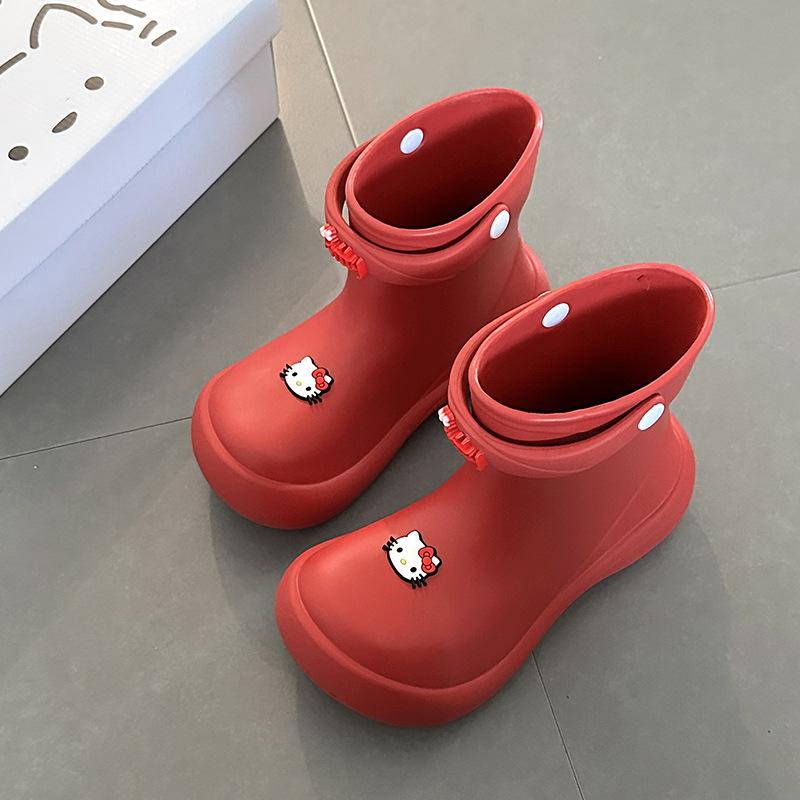 Cartoon solid color casual short boots Hello Kitty platform rain shoes women's summer fashion cute lazy one pedal rain boots