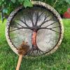 Shamanic Drum Bird Pattern Polyester Imitation Sheepskin Vintage Round Instrument Drum 25cm