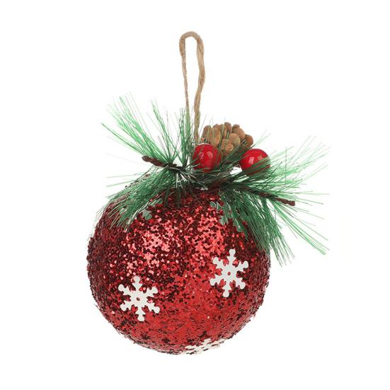 Glitter Christmas Ball Ornament Sequins Foam Ball Ornaments with Berry Pinecones Christmas Tree Hanging Decorations for Holiday Home Party Decor