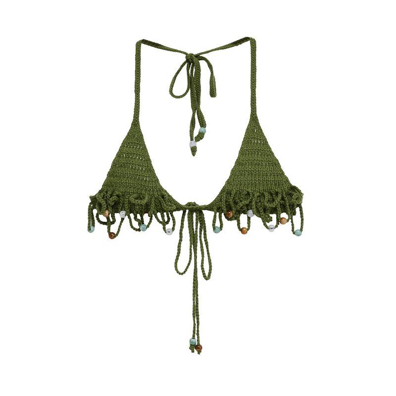 Kaslead New Women Clothes Western Style Handmade Pearl Crochet Top Cami Shorts Set