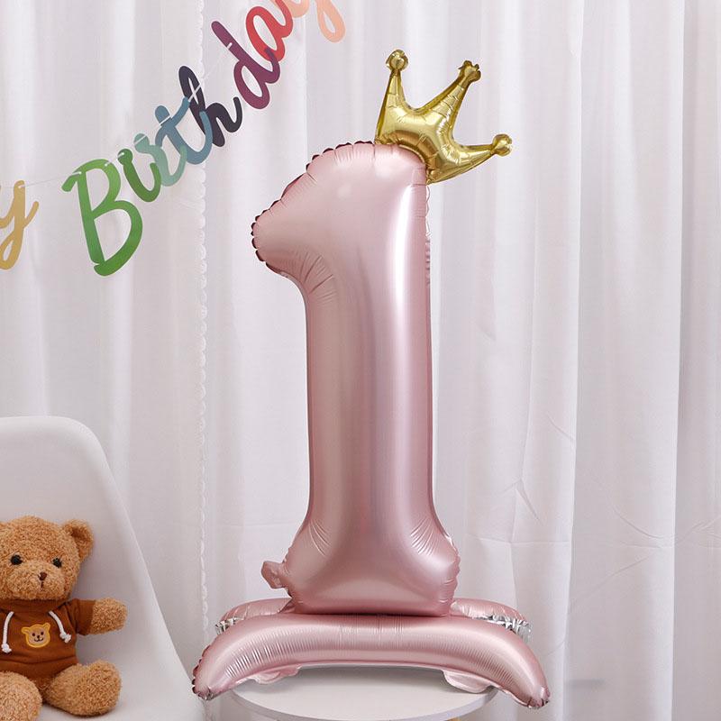 32 Inch Standing Crown Digital Aluminum Film Balloon Blue Pink Standing Digital Balloon Birthday Party Decoration Arrangement