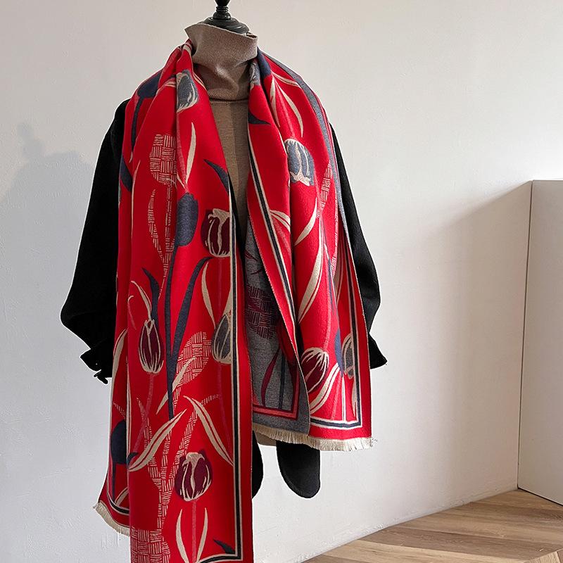 Chinese Style Tulip Flower Air-Conditioned Room Scarf Women'S Summer Office Imitation Cashmere Blanket Warm Shawl For Mother