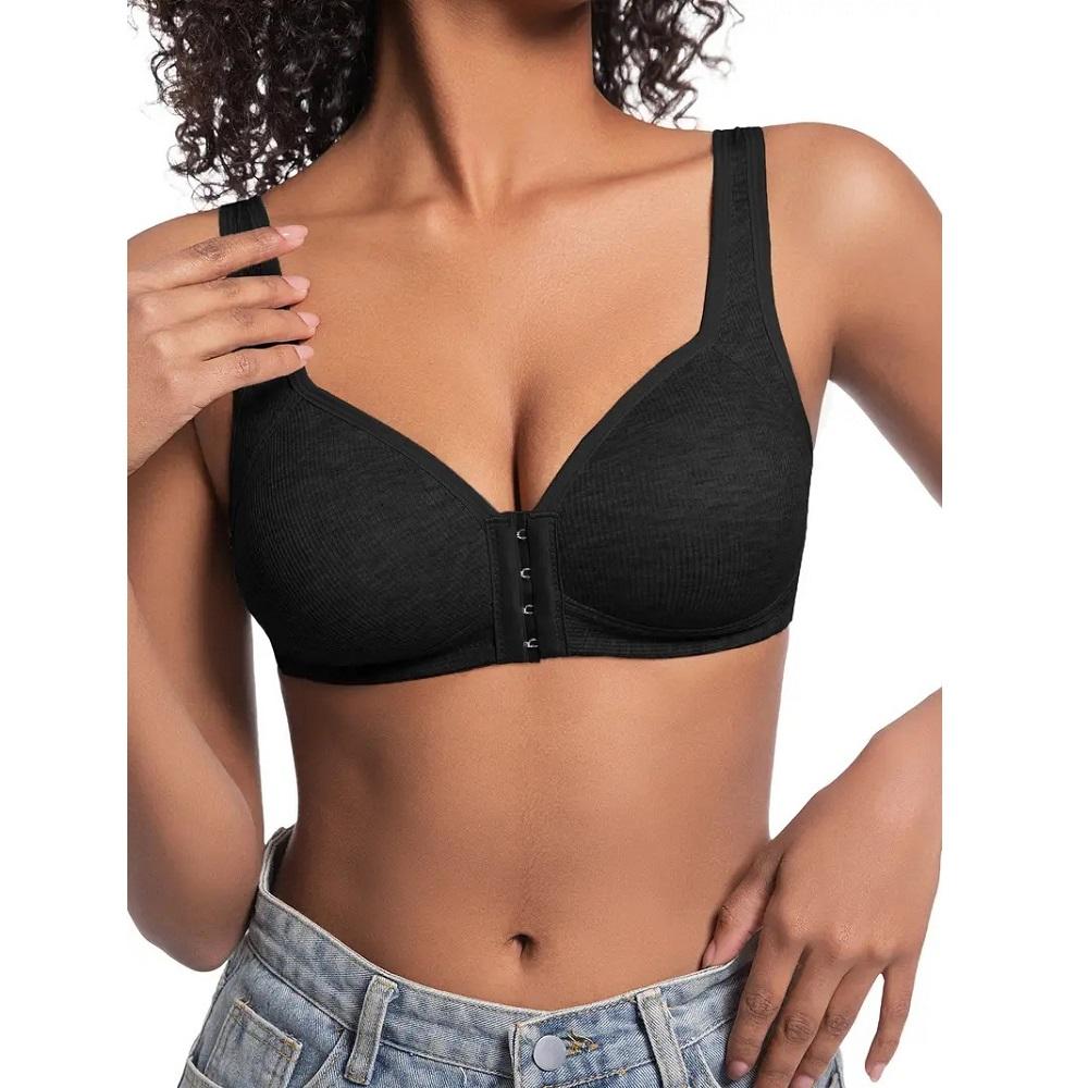 Women's Bra Wire-Free Front Closure Solid Color Full Coverage 3D Cups More Considerate for Middle-Aged And Elderly Individual Underwear