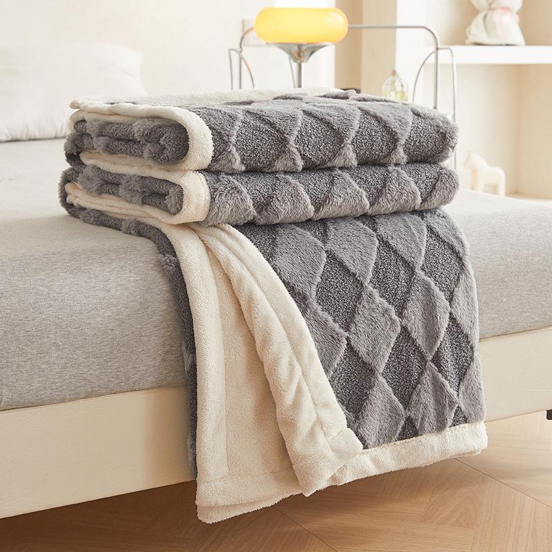 Teddy Velvet and Rabbit Fur Blend Jacquard Double-Layer Blanket