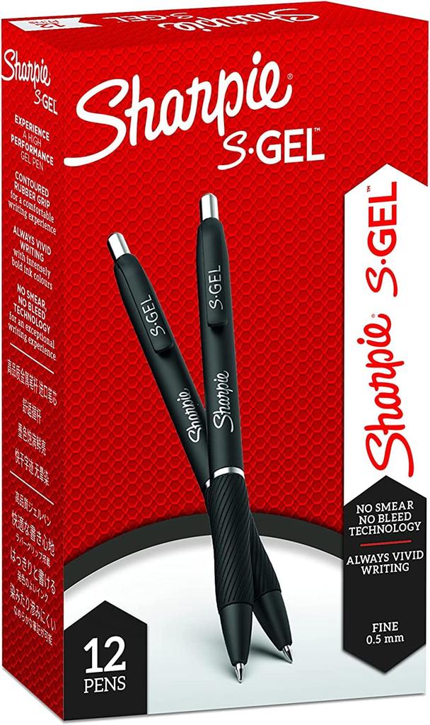 Sharpie S Gel Black Gel Pack of Black 2127433 0.5mm Pens, 12, Ink,