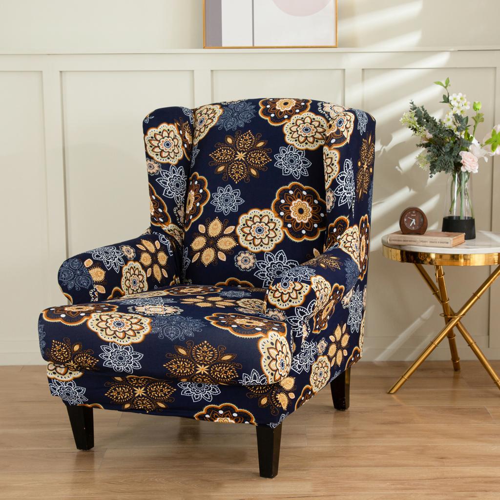 Stretch Spandex Wing Chair Cover Elastic Relax Armchair Slipcovers Wingback Sofa Protector with Seat Cushion Cover Home Decor