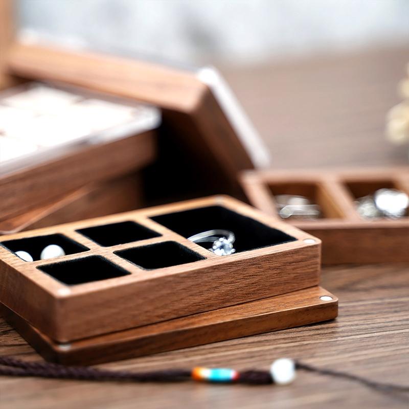 Wedding Wood Rings Jewelry Organizer Box Display Travel for Case Portable Storage Square Shape Box Walnut Necklace Holer