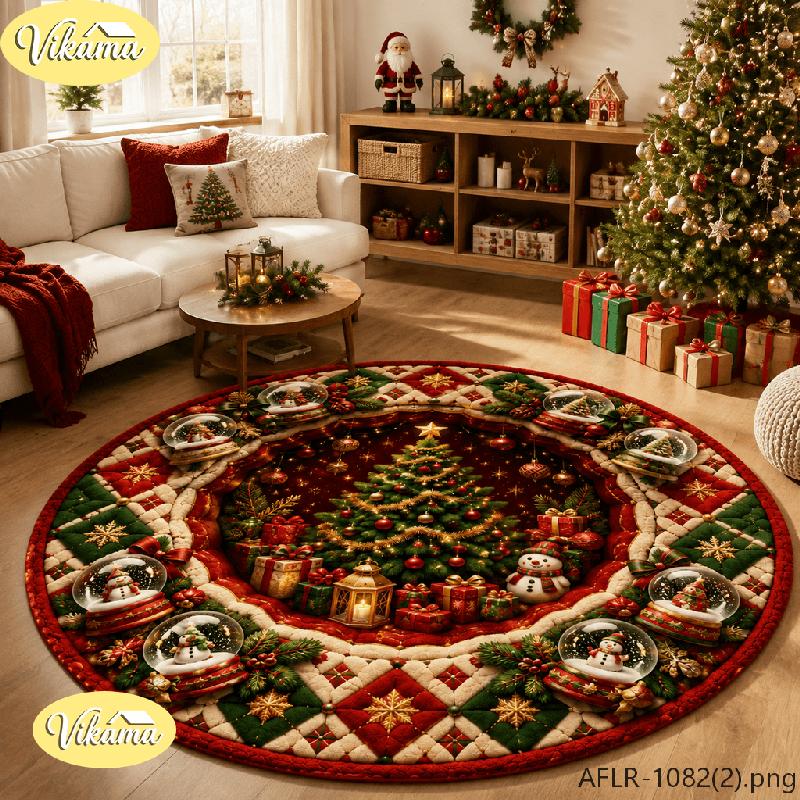 Christmas Round Rug, Farmhouse-Style Christmas Tree Design, Non-Slip Living Room Carpet, Bedroom Bedside Rug, Home Decor