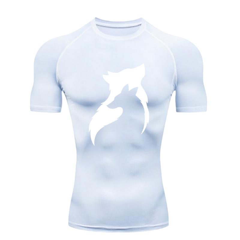 Black and White Wolf Head Men Sports T-shirt Gym Jogging Running Workout T-Shirt Compression Tee Quick Dry Short T-Shirt for Men