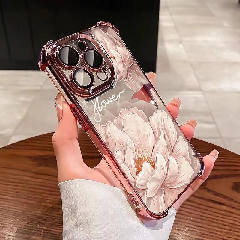 Cute Floral Plating Phone Case For Google Pixel 10 9 8 7 9a 8a 7a Pro XL 5G Anti Fall Airbag