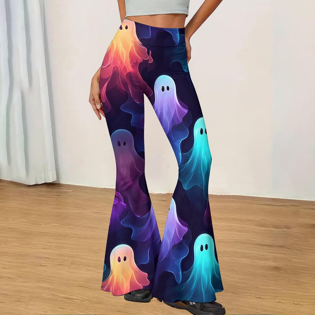 Women's Halloween Print Flared Yoga Pants Casual High Waist Stretchy Bootcut Trousers for Daily Wear and Fitness Activities