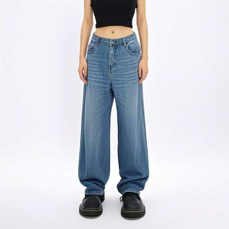 Vintage washed cat whisker white jeans drape floor-mopping wide-leg pants