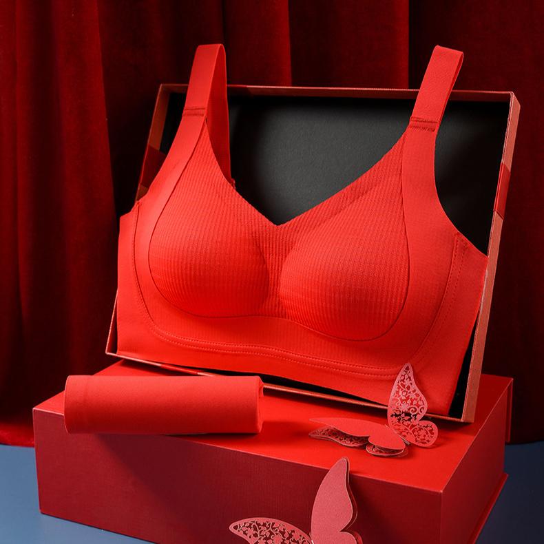 Red Bra Gathering Plus Size Bra for Women Anti Sagging Push Up Bra