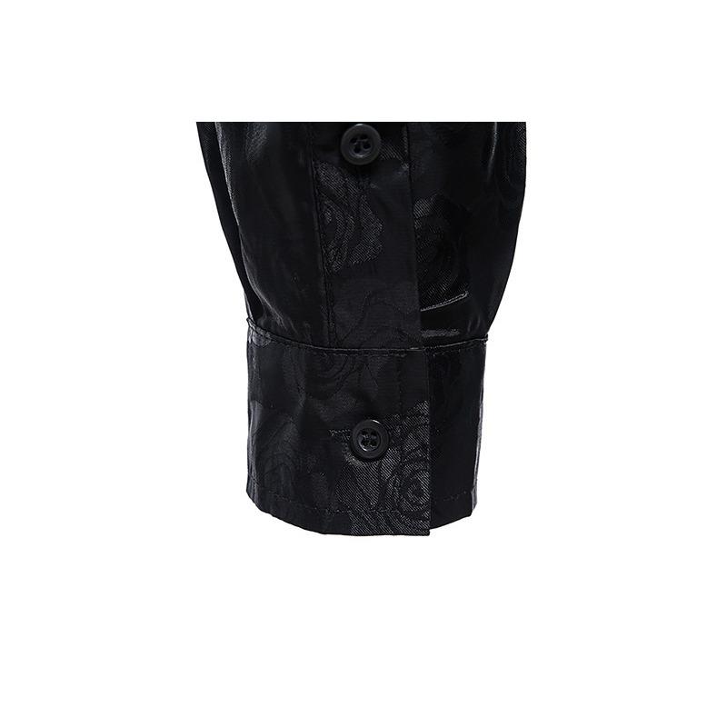 Heren S Lange Mouw Rozenprint Slim Fit Casual Shirt