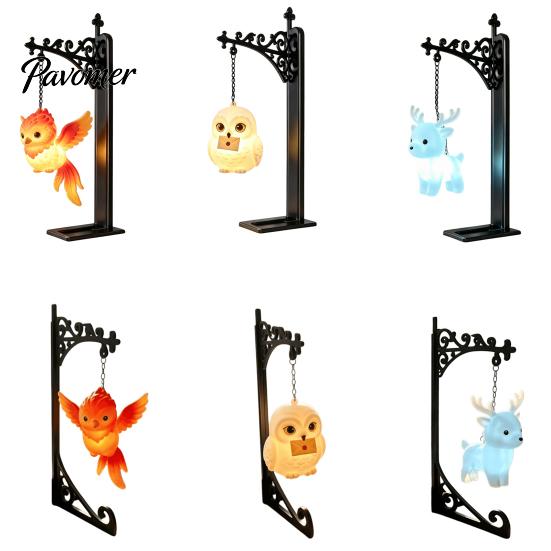Nordic Style Home Decor Metal Magic Owl Hanging Bookend Lamp, Resin Animal LED Night Light, Pastoral Table Deer Bird Light for Bookshelf Window