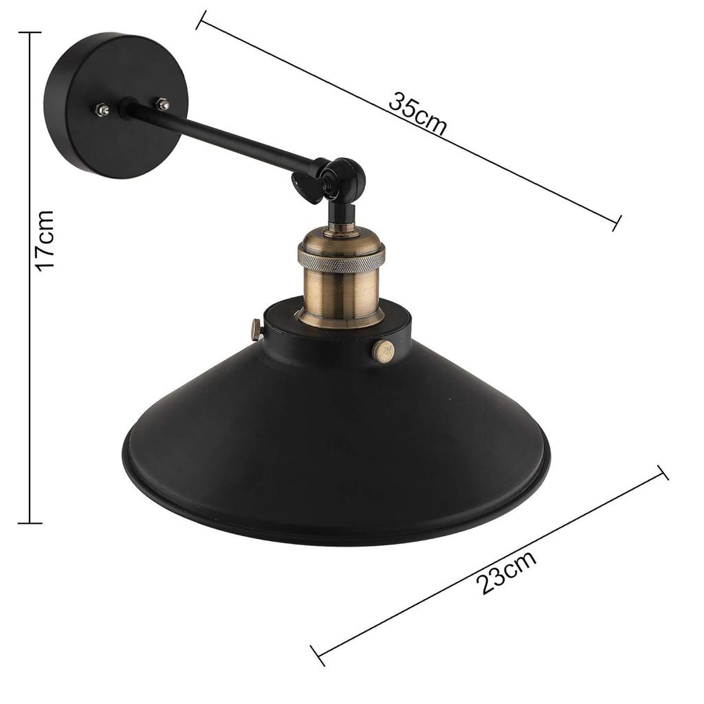 Nástěnné svítidlo Edison s kónickým stínidlem, Starožitné zlato Vintage Industriální Loft, Patice E27, Dekorativní, Nástěnné svítidlo s otočným ramenem