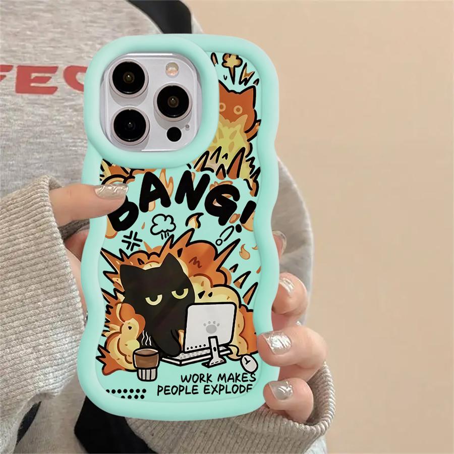 

Soft Phone Cover Case for iPhone 16 Pro Max 13 12 15 Plus 17 Air 14 8 11 XR Tomato Sauce Black Cat iPhone 12