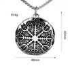 Vintage Solid Stainless Steel Compass Rune Pendant Necklace For Men