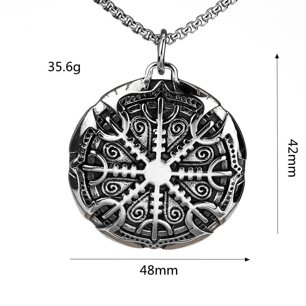 Vintage Solid Stainless Steel Compass Rune Pendant Necklace For Men