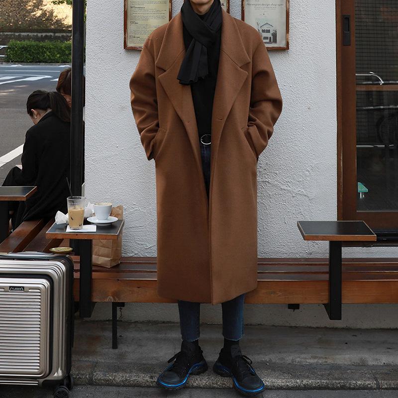 Autumn and Winter Thickened Woolen Coat Men's Mid-length Korean Style Trendy Men's Loose Windbreaker Woolen Coat