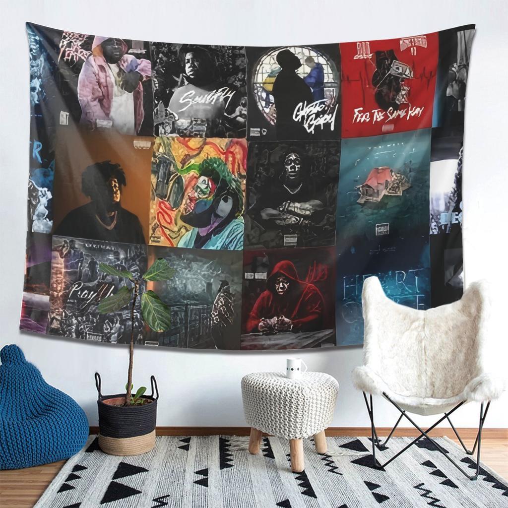 Rap Legends Collage Tapestry  Celebrate Hip Hop Idols with Vibrant Artwork and Unforgettable Lyrics  Perfect for Home Decor