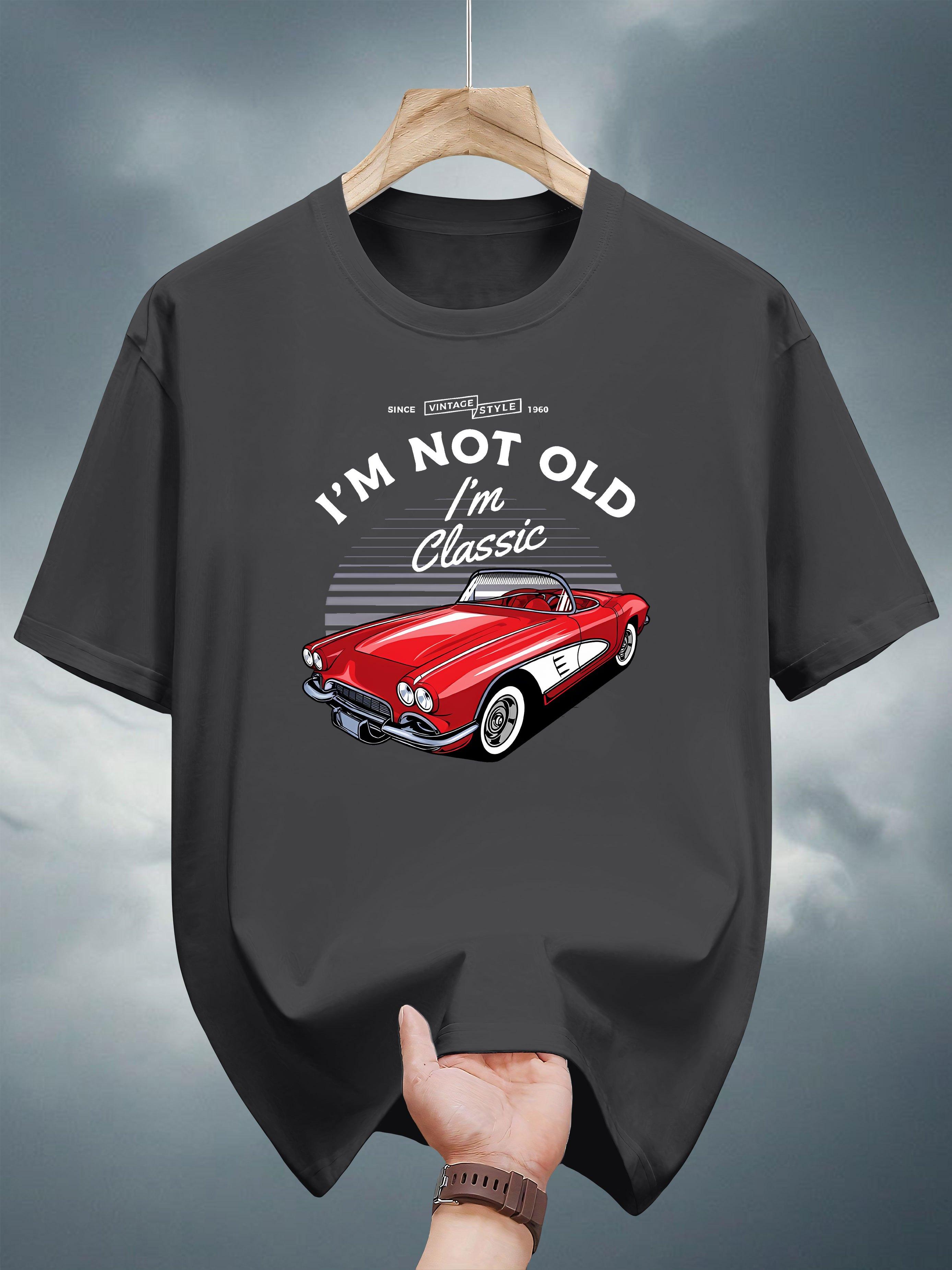 Vintage Car Graphic T-shirt - Navy Blue Retro I m Not Old I m Classic Print Short Sleeve Tee S
