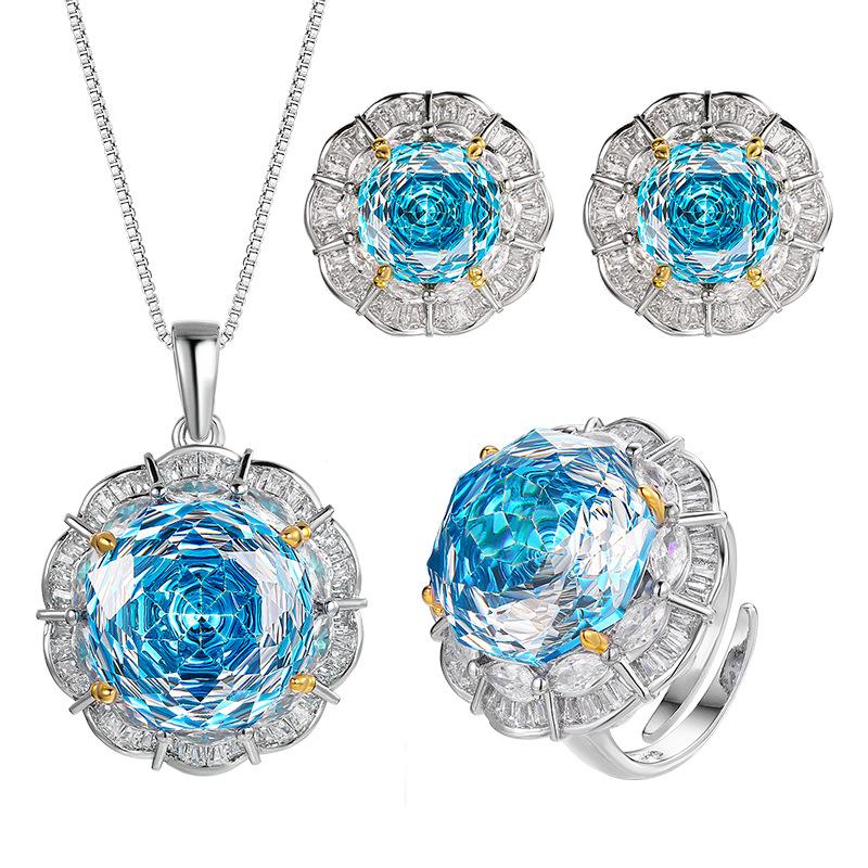 Jewelry Copper Bottom Gold-Plated Rose Cut Sea Blue Temperament Light Luxury Suit Women 16-10Mm