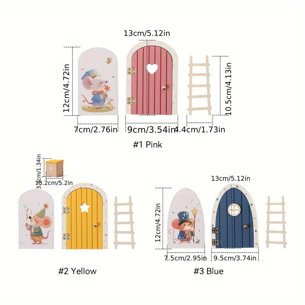 Hölzerne Cartoon-Feentür, Mini-Leiter-Dekoration für Feentür-Ornamente, Bunte Herz-Feentür-Heimdeko, Gedenk-Foto-Requisiten