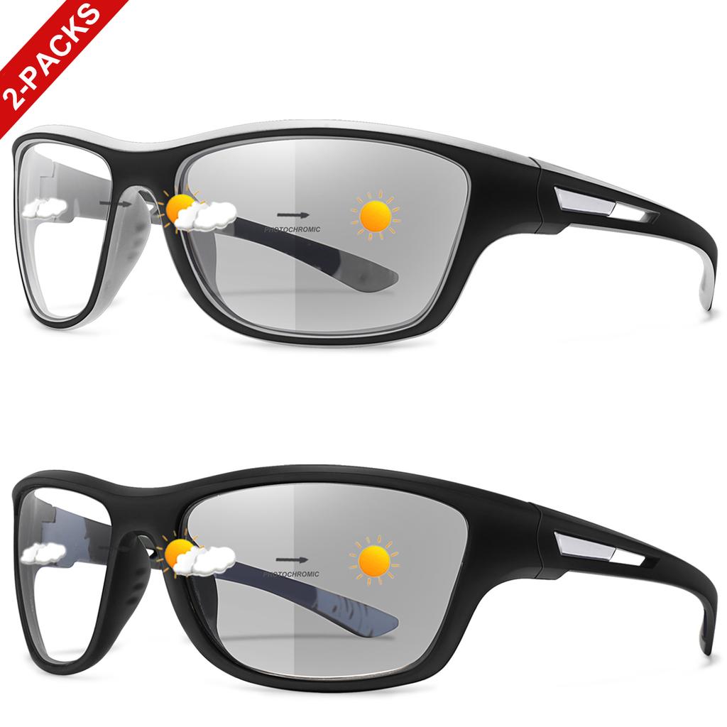 2-pairs Photochromic Sunglasses for Men and Women Fashion Oval Lens Glasses for Fishing Driving Cycling and Running