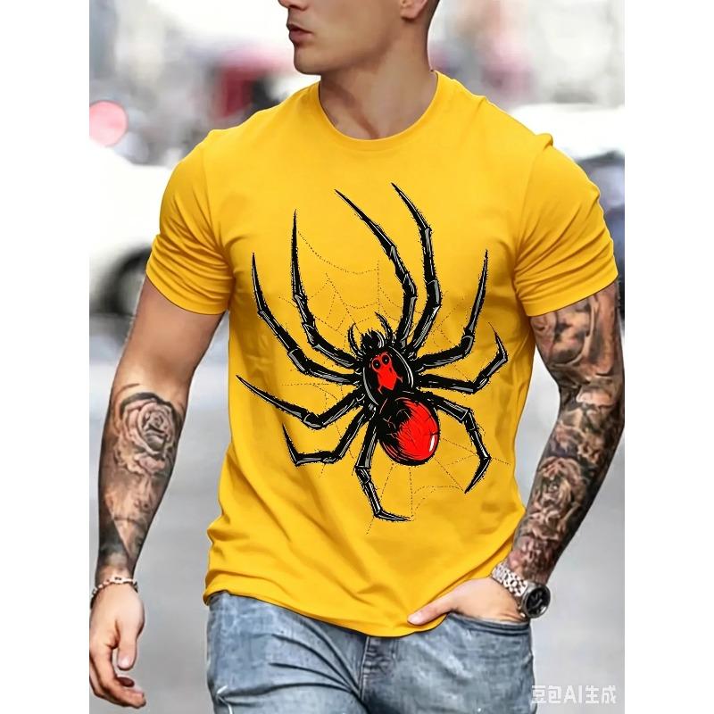 3D Spider Printed Short Sleeve T-shirt Summer Casual Tops Outdoor Breathable Crew Neck T Shirt for Men Clothes Trend Streetwear