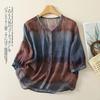 DIMANAF 2026 Summer Women Plus Size New Blouse Shirt Print Vintage Cotton Linen Casual Loose Lady Tops Tees Button