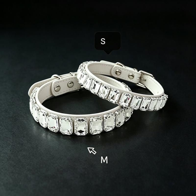 Bling Strass Hundehalsband Weißes PU-Leder Katzenhalsband Funkelndes Kristall Haustierhalsband Verstellbar für Hunde Tägliches Gassi Gehen Party Dekoration