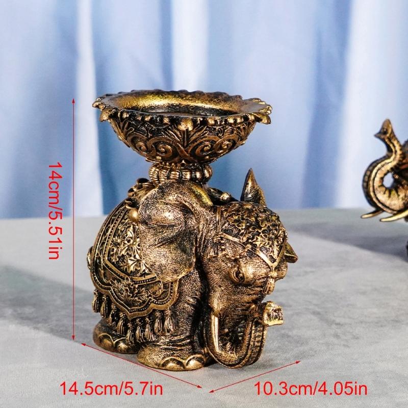 Lucky Antiqued Elephant Candle Holder Animal Statue for Desktops Centerpieces