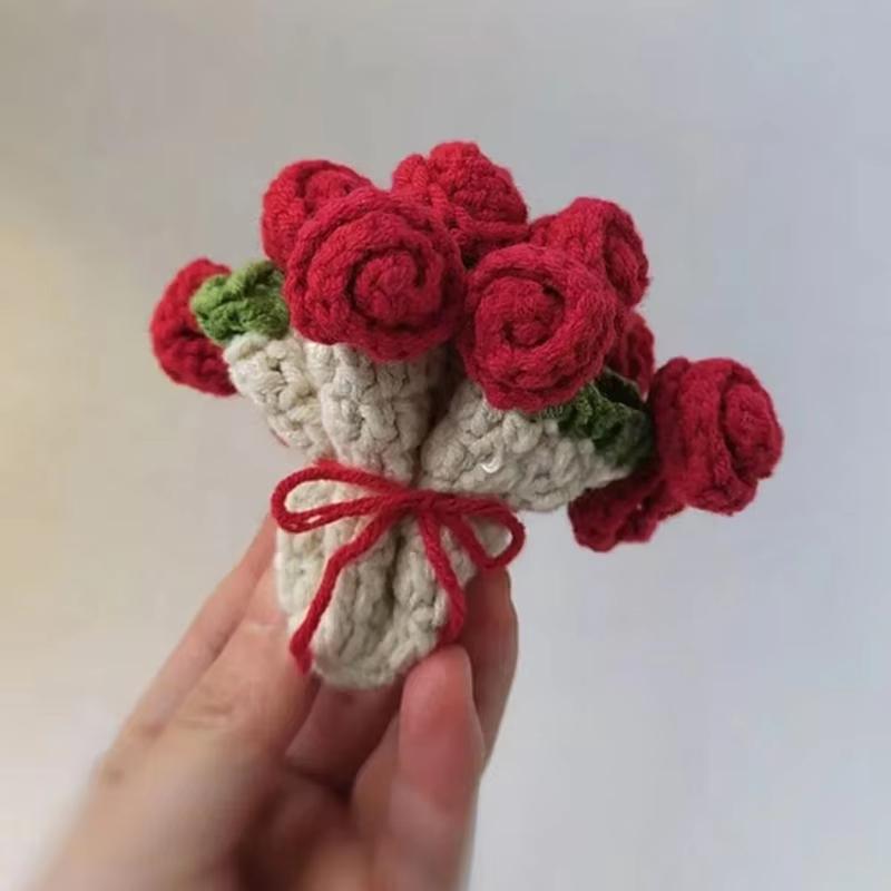 Handmade Crochet Rose Flower Coaster Set Heat-Resistant Cup Mats for Home Decor DIY Mother's Day Gift Eco-Friendly