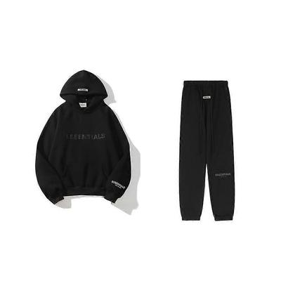 ESSENTIALS Jaqueta Suéter Americana com Estampa de Veludo Letras 3D de Silicone + Calça Terno Casual para Homens e Mulheres menos
